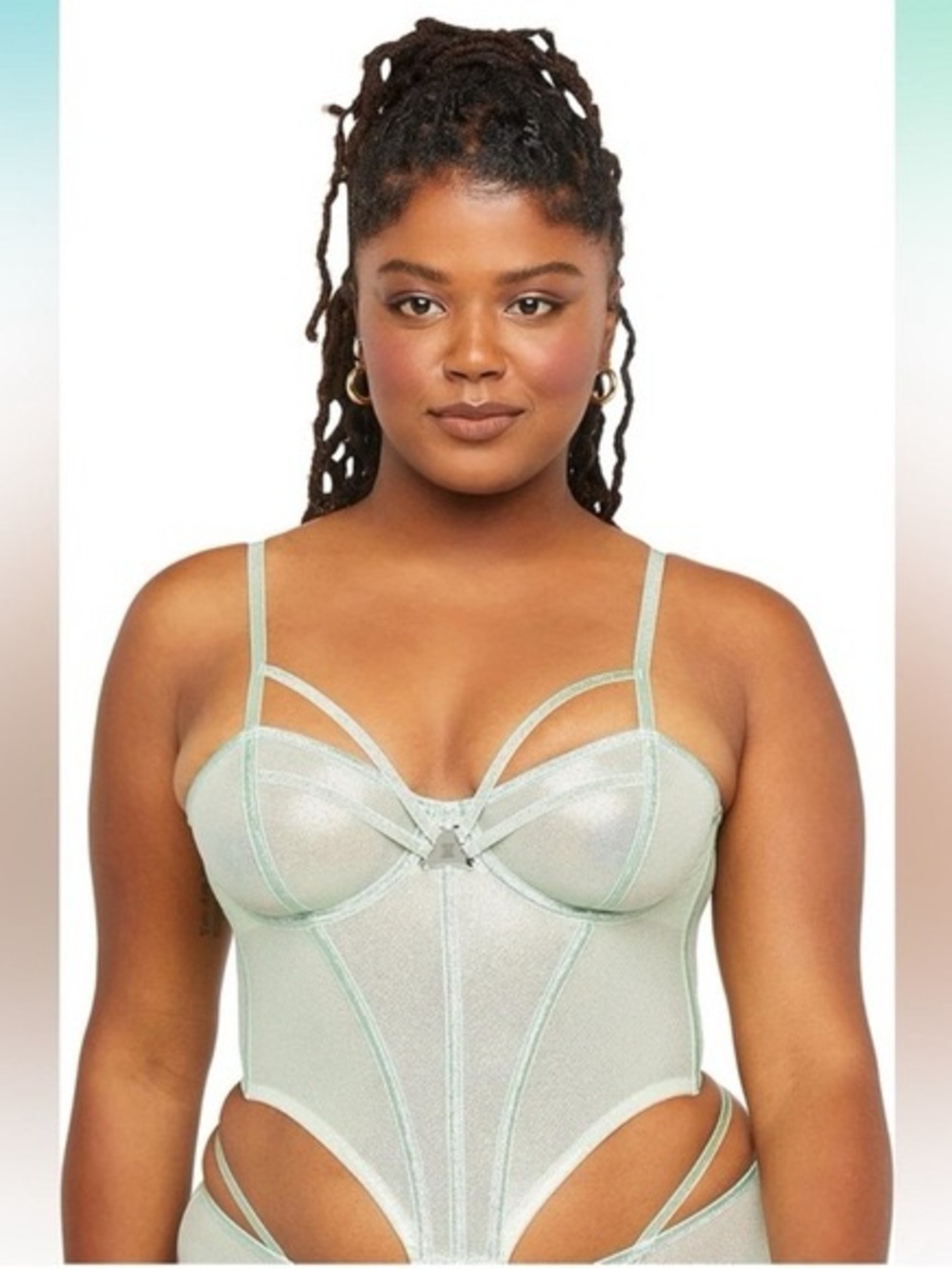 NWT Savage x Fenty Going Platinum Strappy Corset Bustier in sea foam green